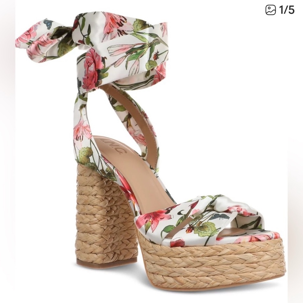 INC International Concepts Floral Ankle Tie Platform Sandals